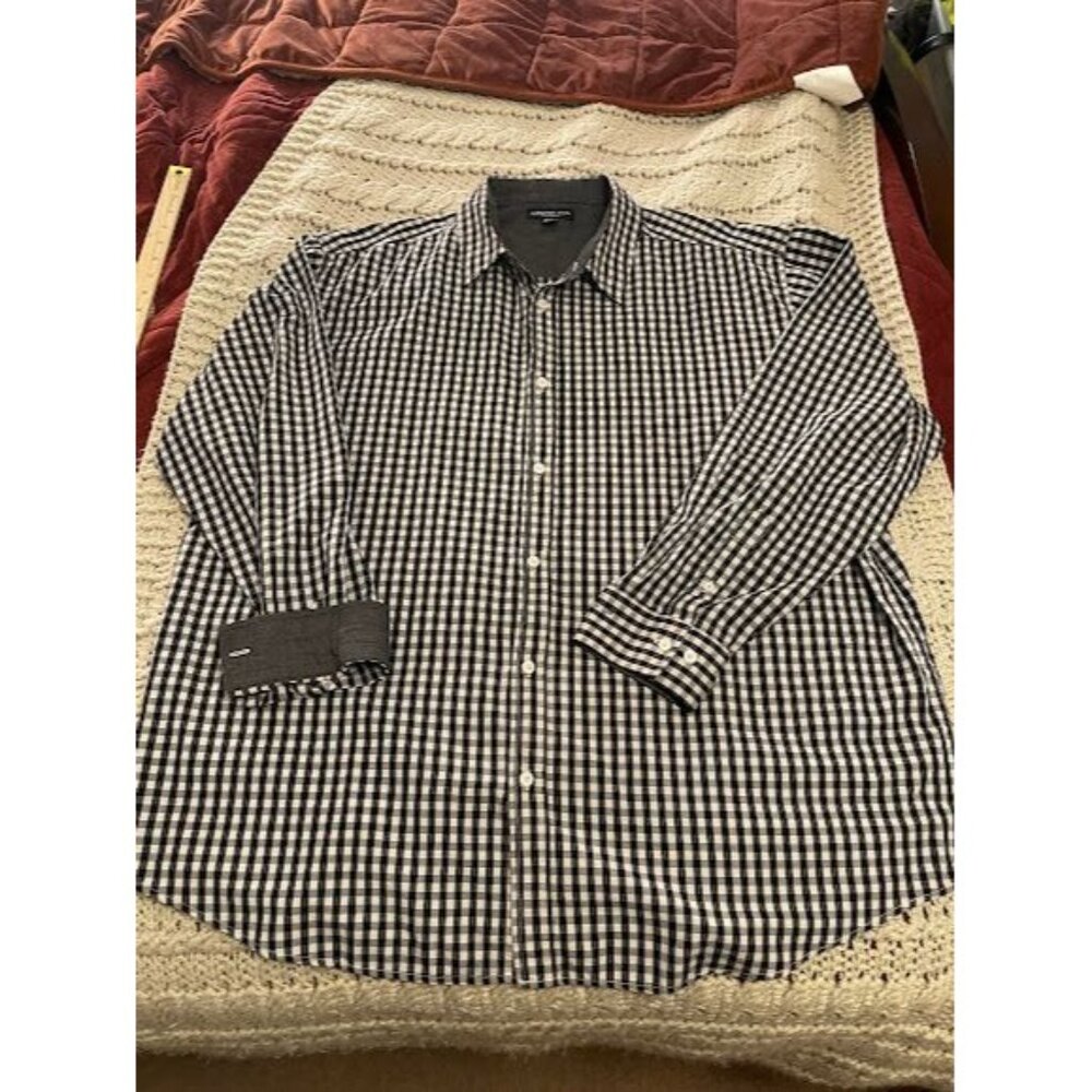 London Fog Mens Checkered‎ FLIP CUFF Button-Down Shirt 4XLB Black & White